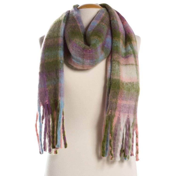 Womens Renshun Plaid Oblong with Blanket Fringe Scarf