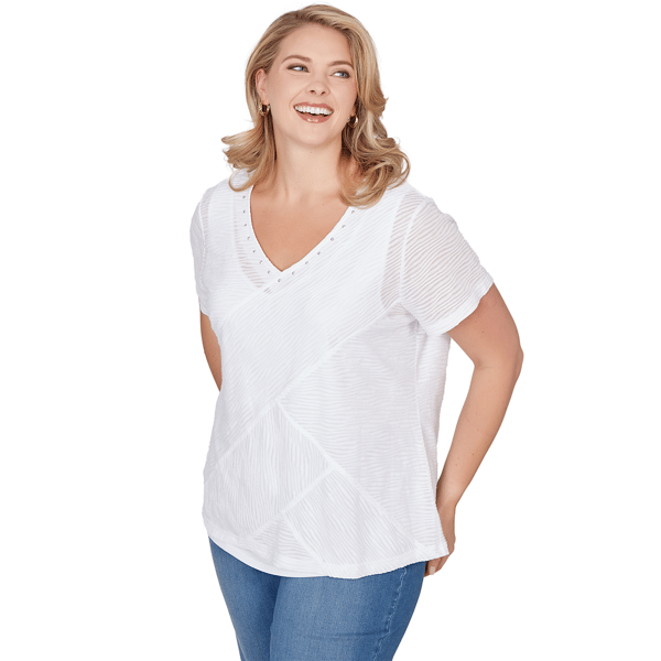 Plus Size Hearts of Palm Smooth Sailing Wavy Stripe Blouse
