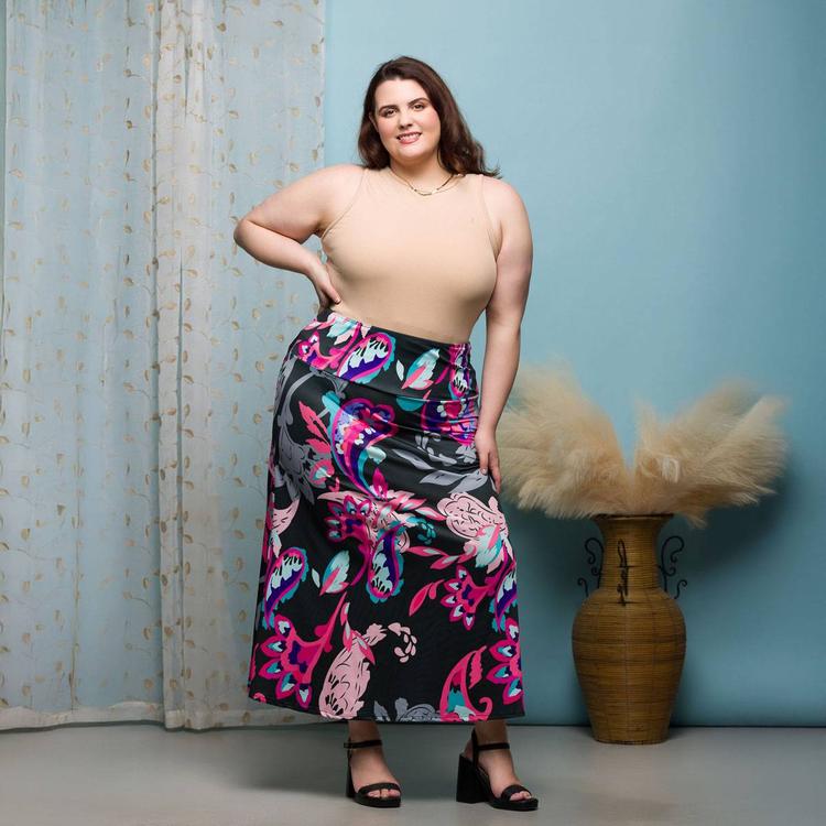 Plus Size 24/7Comfort Apparel Pink Paisley A Line Maxi Skirt
