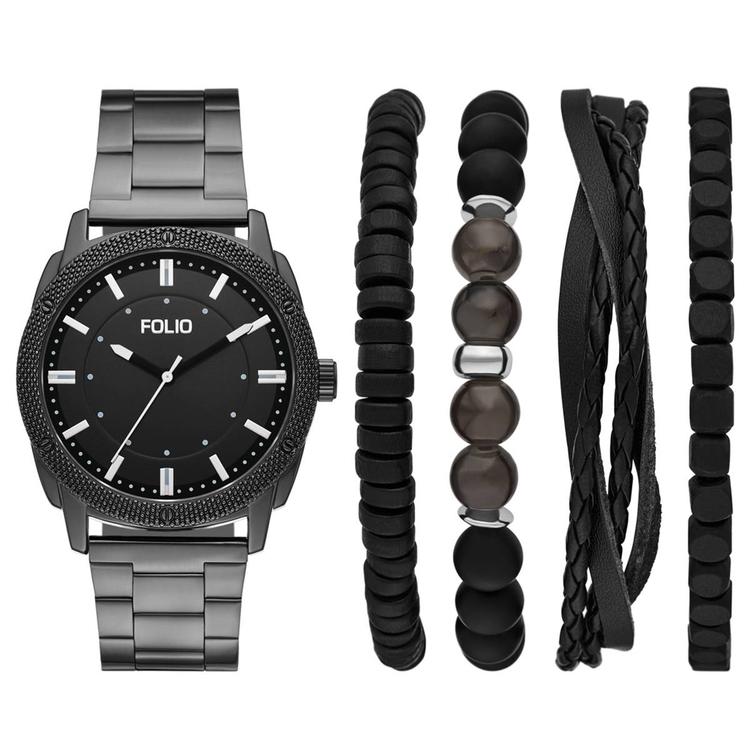 Mens Folio Black Dial Watch & Bracelet Set - FMDFL6087