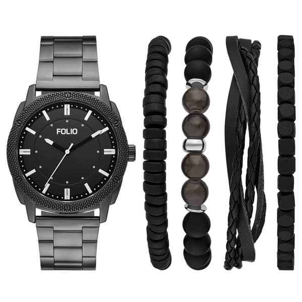Mens Folio Black Dial Watch & Bracelet Set - FMDFL6087