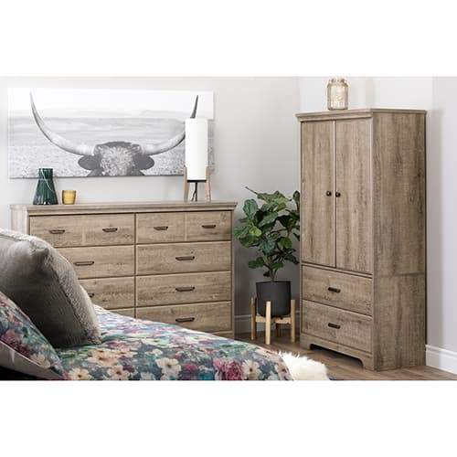 South Shore Versa 2 Door Weathered Oak Armoire with Drawers