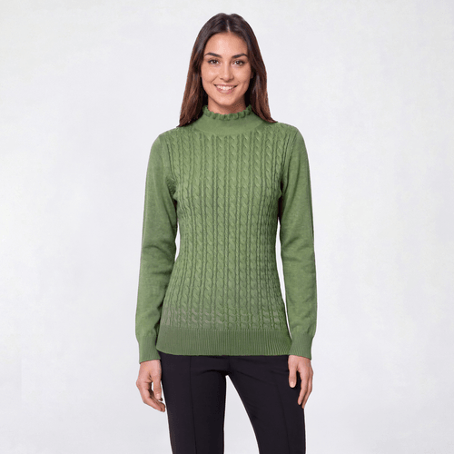 Womens Retrology Long Sleeve Cable Stitch Mock Neck Sweater