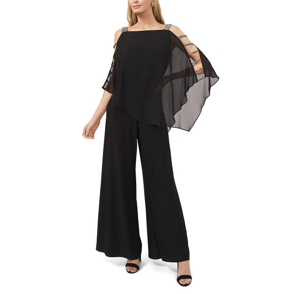 Petites MSK Rhinestone Ladder Trim Capelet Jumpsuit - image 