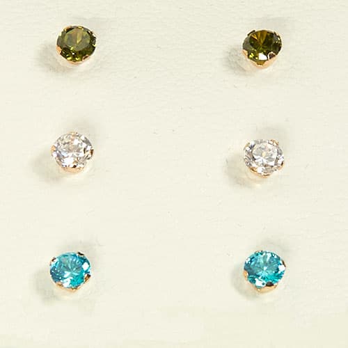 10kt. Gold 3 Pair 4MM Cubic Zirconia Earrings - image 