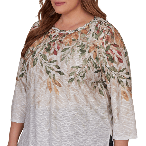 Plus Size Alfred Dunner Classics 3/4 Sleeve Autumn Leaves Blouse
