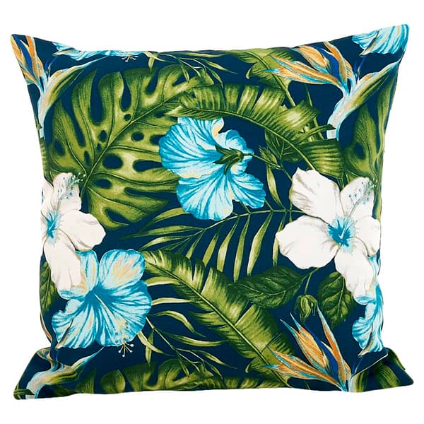 Jordan Manufacturing 16in. Floral Outdoor Toss Pillow - Navy/Aqua - image 