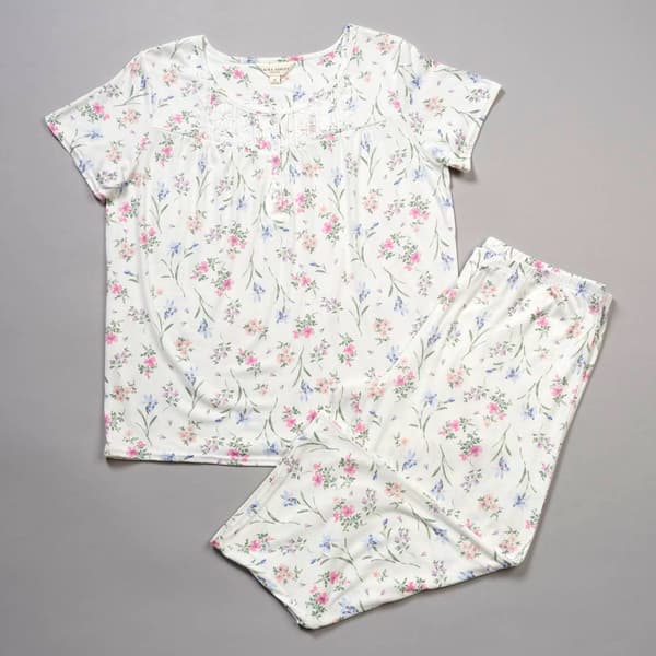 Womens Laura Ashley Short Sleeve Smocked Floral Capri Pajama Set