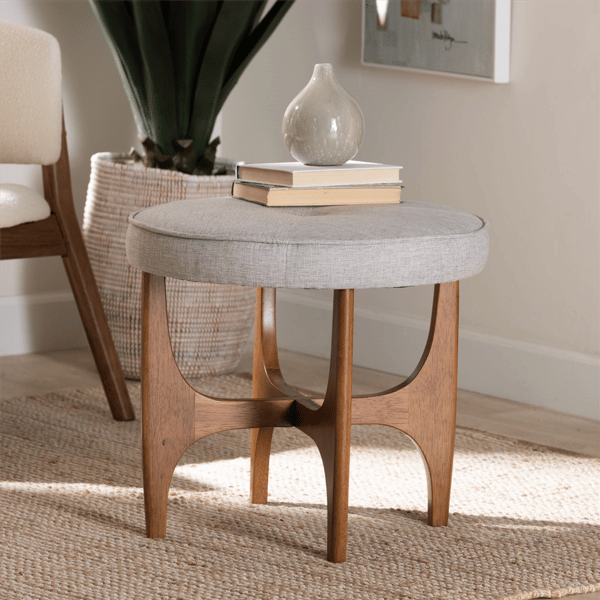 Baxton Studio Theo Japandi Wood Ottoman Footstool