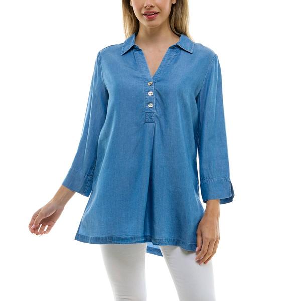Womens Zac & Rachel 3/4 Sleeve Solid Tunic Blouse - image 