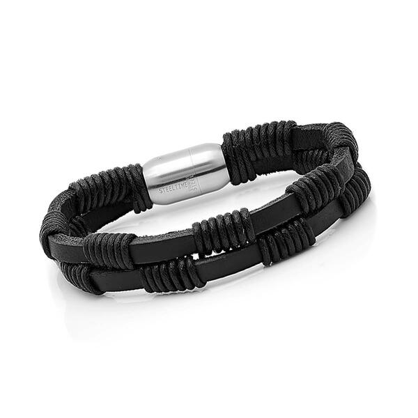 Mens Black Leather Braided Bracelet - image 