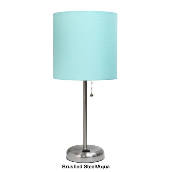 LimeLights White Stick Lamp w/Charging Outlet & Fabric Shade