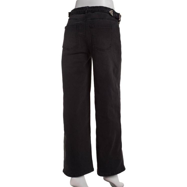 Juniors No Comment Double Western Belt Wide Leg Jeans