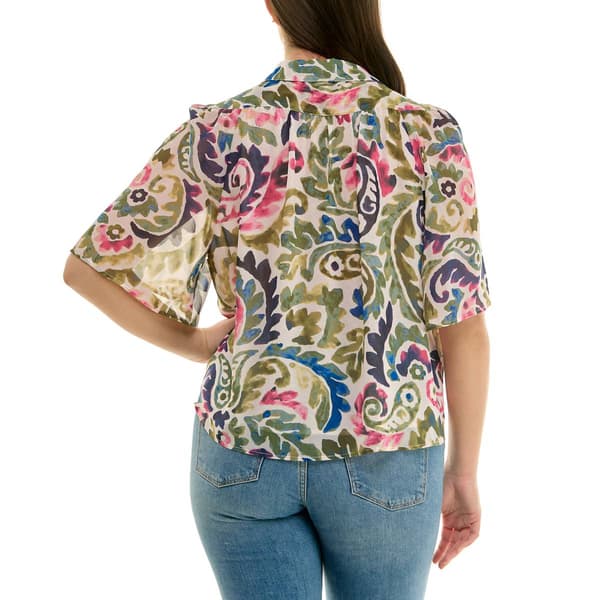 Womens Zac & Rachel Short Wide Sleeve Paisley Chiffon Blouse