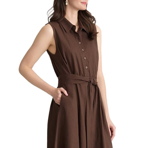 Petite Jones New York Sleeveless Belted Linen Midi Shirtdress