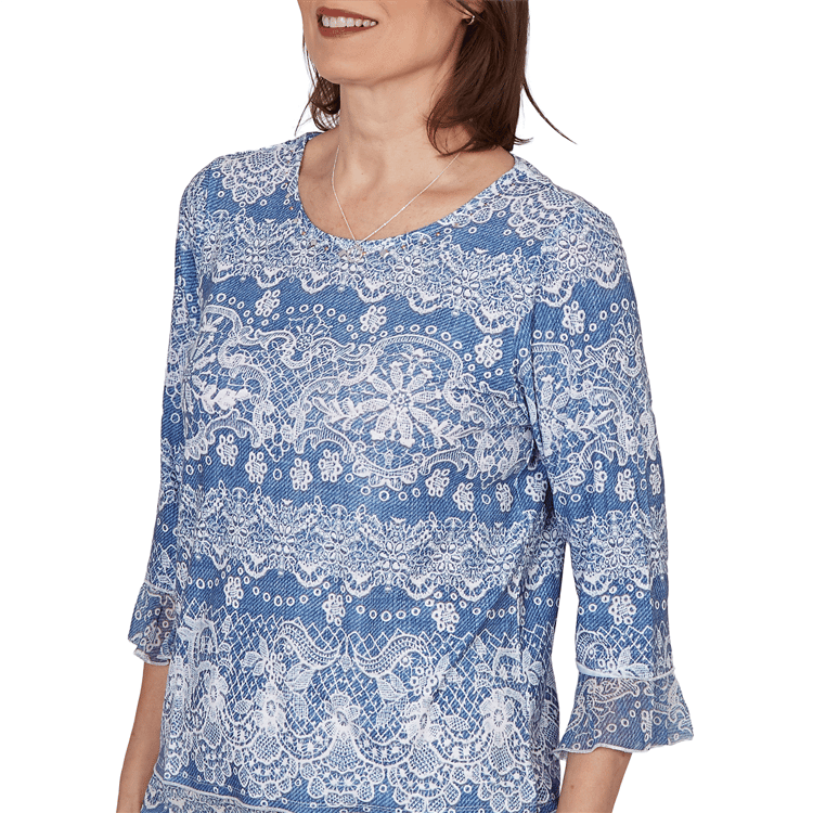 Petite Alfred Dunner Camden Market Embroidered Lace Blouse