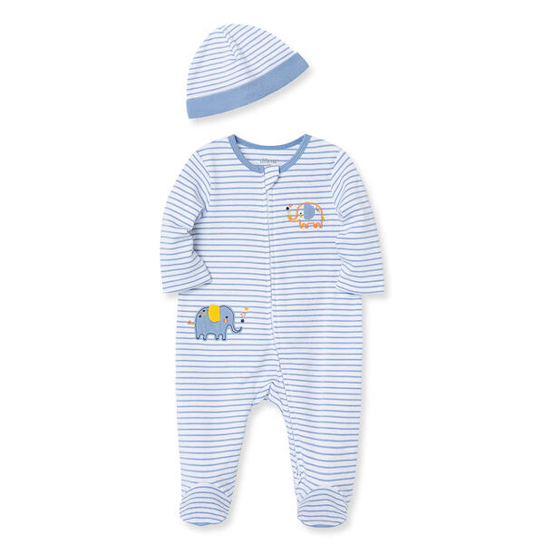 Baby Boy &#40;NB-9M&#41; Little Me Starry Elephant Footie Pajamas & Hat - image 