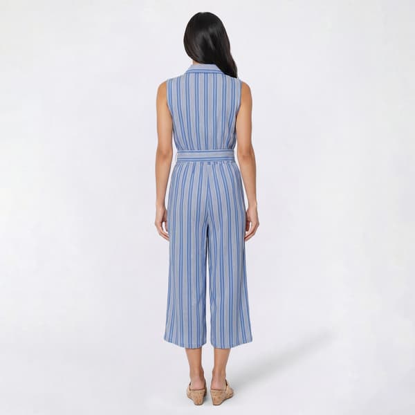 Womens Luxology Sleeveless Challis Stripe Belted Crop Jumpsuit
