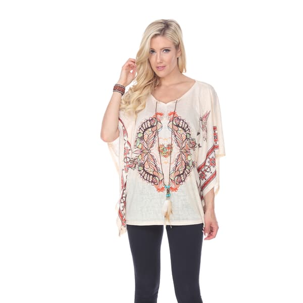 Womens White Mark Bird Print Poncho - image 
