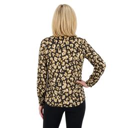 Plus Size Kasper Long Sleeve Tie Neck Blurred Floral Satin Blouse