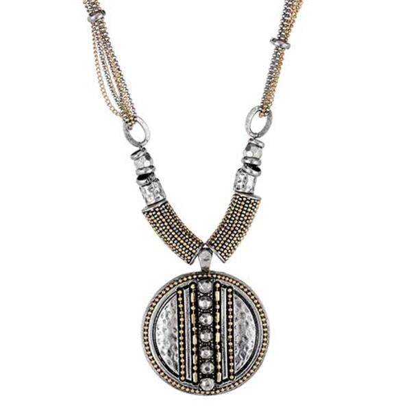 Ruby Rd. Silver-Tone Textured Round Pendant Necklace - image 