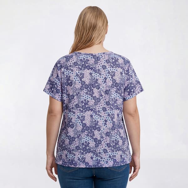 Plus Size Preswick & Moore® Short Sleeve Ditsy Floral Ring Blouse