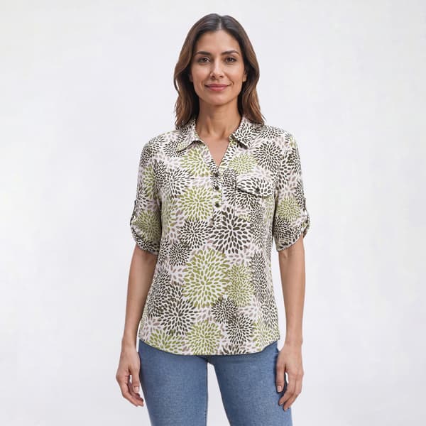 Womens Emily Daniels Elbow Sleeve 1-Pocket Starburst Blouse - image 