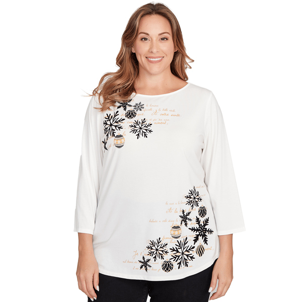 Women''s Ruby Rd. Must Haves Ii Snowflake Script Knit Top - image 