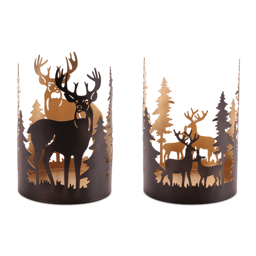 Melrose Cut Metal Deer & Forest Candle Holder - Set of 2