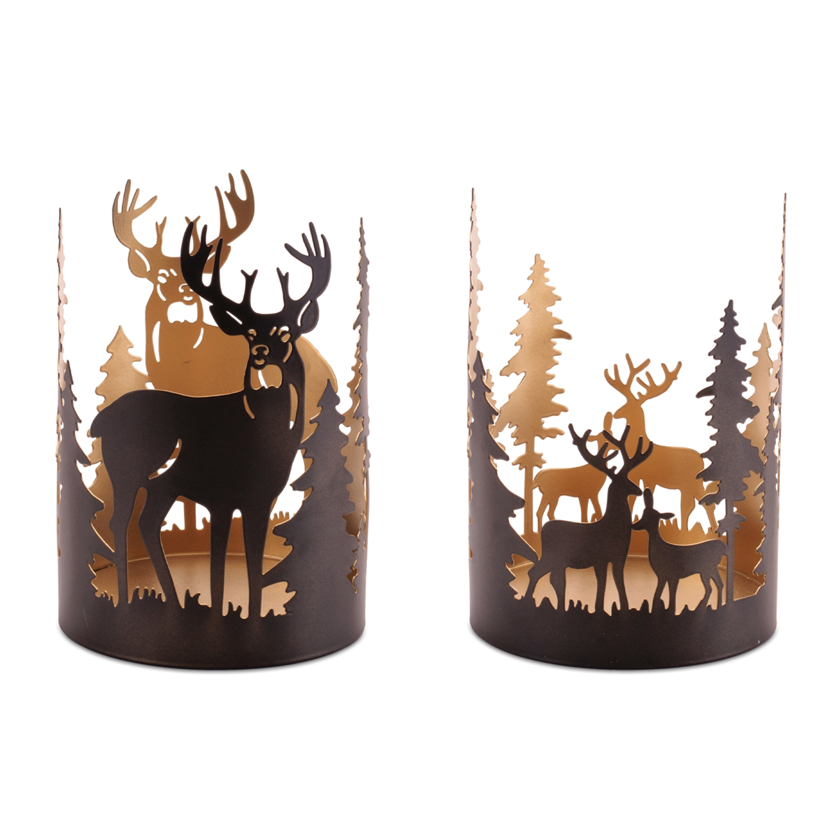 Melrose Cut Metal Deer & Forest Candle Holder - Set of 2