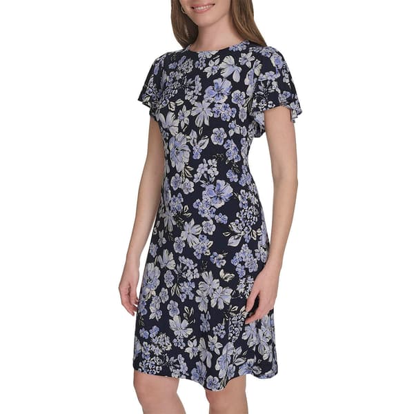 Womens Tommy Hilfiger Short Sleeve Floral Jersey Shift Dress