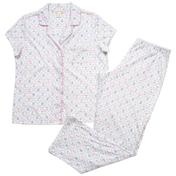 Womens Laura Ashley® Floral Lattice Long Leg Pajama Set