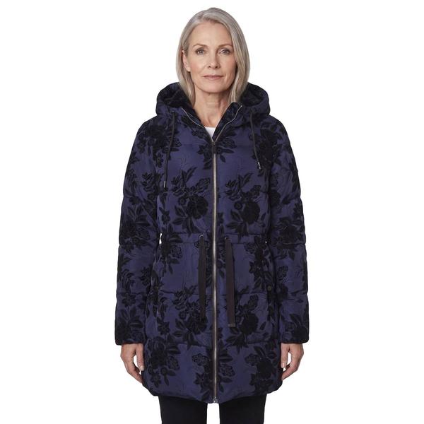 Womens Nicole Miller Twill Floral Puffer Coat - image 