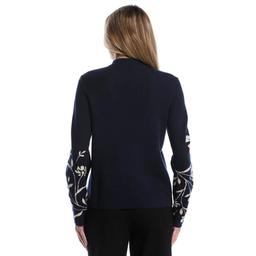 Petite Rafaella® Long Sleeve Floral Jacquard Mock Neck Sweater