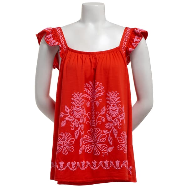 Womens BB Dakota Flutter Cap Sleeve Tropical Blouse - image 