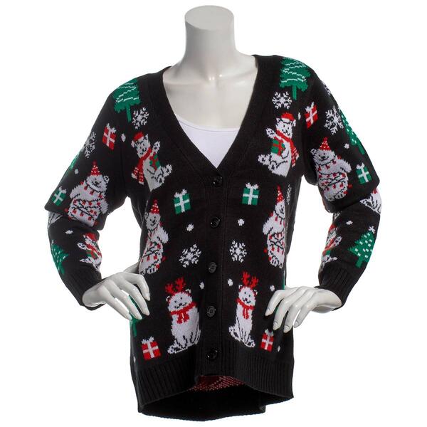 Plus Size Holiday Hype Button Front Polar Bears Cardigans - image 