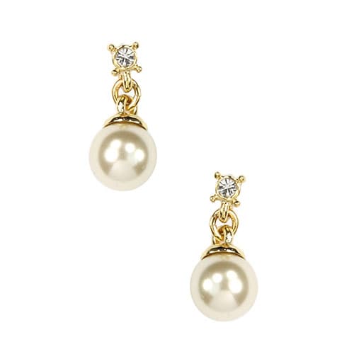 Anne Klein Small White Faux Pearl Drop Earrings - image 