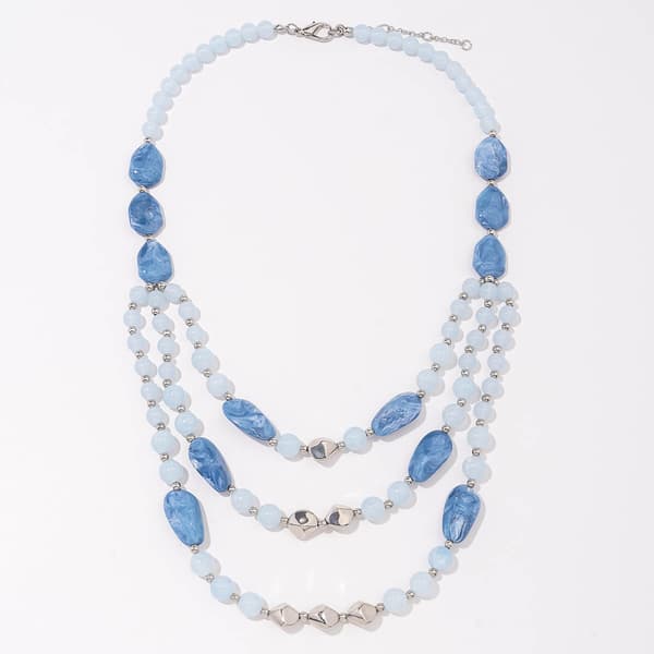 Ashley Cooper(tm) 3 Row Layered Blue Beaded Frontal Necklace - image 