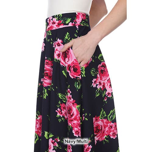 Womens White Mark Floral Flared Print Midi Skirt