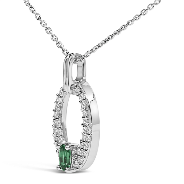 Haus of Brilliance Emerald & White Sapphire Oval Pendant Necklace