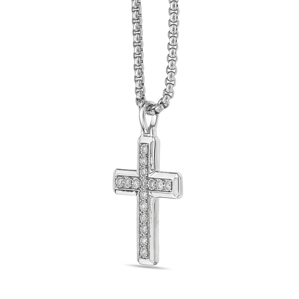 Mens Lynx 1/2ctw. Lab-Grown Diamond Cross Necklace-LGM0020P50SIL