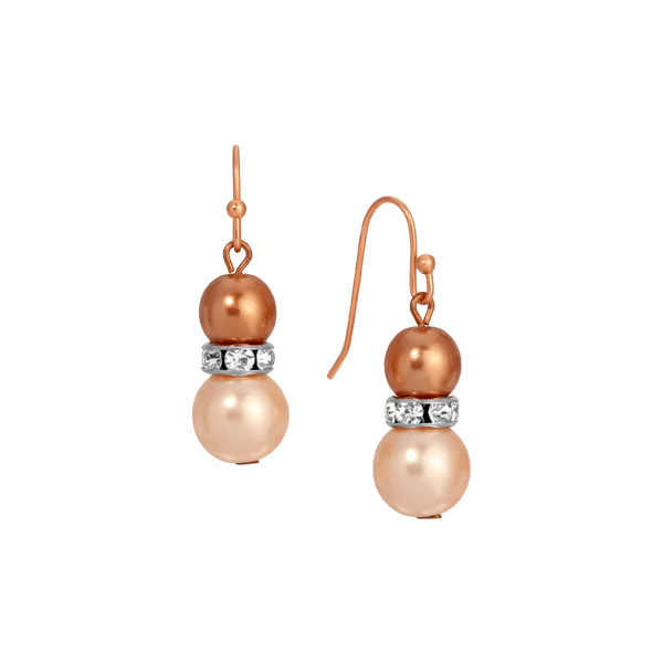 1928 Copper-Tone Multi-Color Faux Pearl Bead Drop Earrings - image 