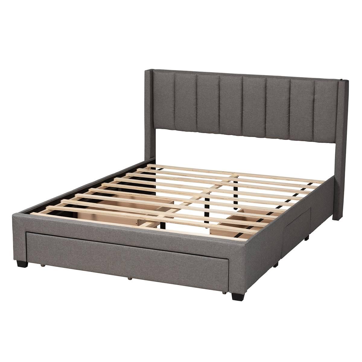 Baxton Studio Coronado Grey Fabric 3-Drawer Storage Platform Bed