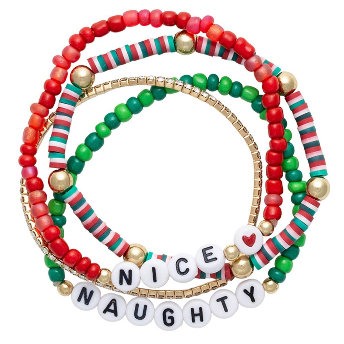 4pc. Naughty/Nice Stretch Bracelet Set