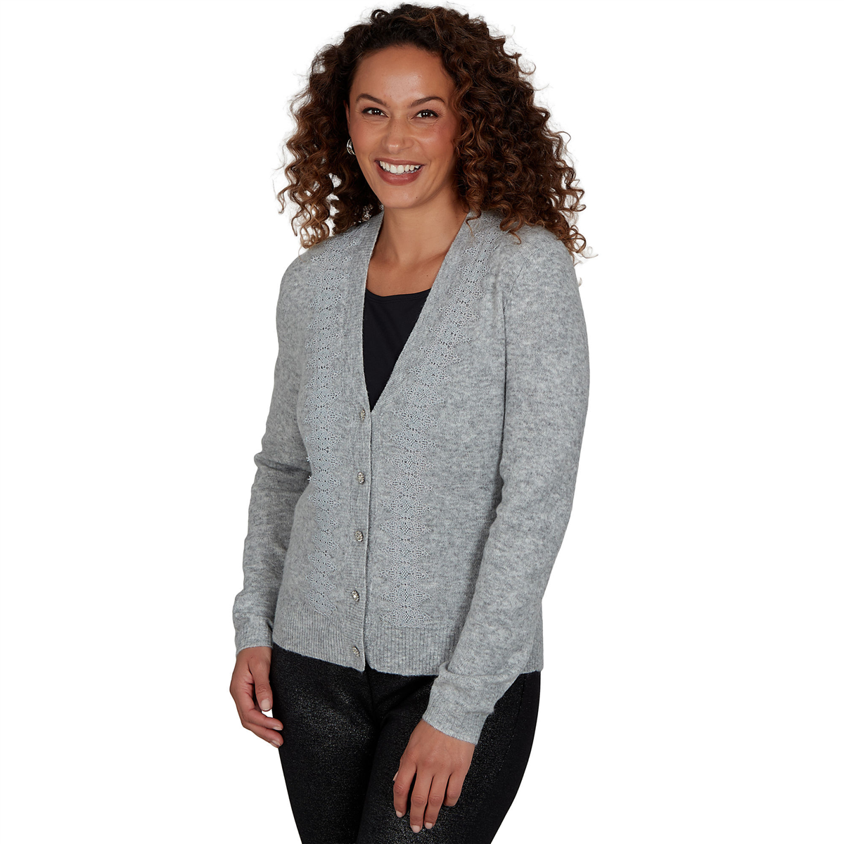 Womens Emaline Lavender Revelry V-Neck Lace Detail Cardigan