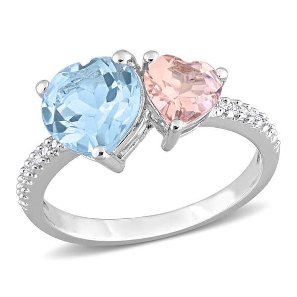 Gemstones Classics(tm)  Sky Blue Topaz & Morganite Toi et Moi Ring