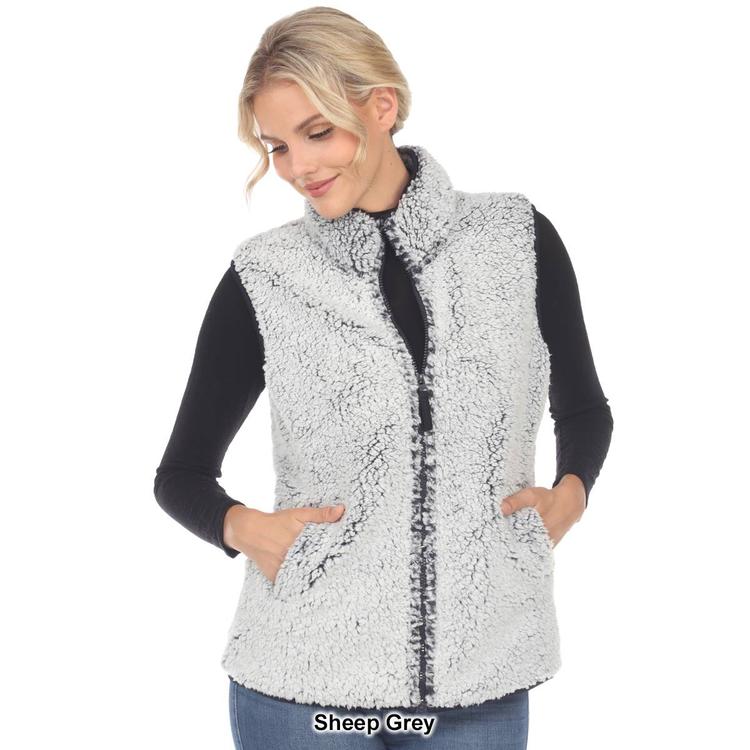 Womens White Mark Zip Up Sherpa Vest