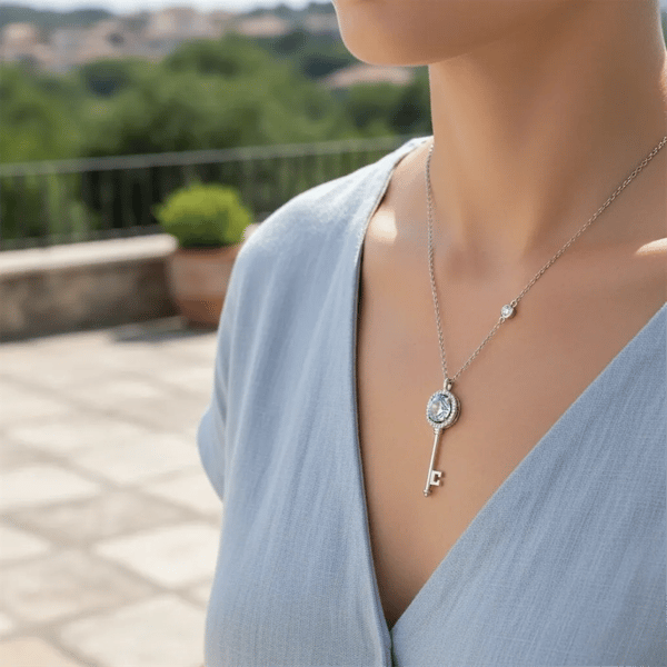 Saffron 1ctw. Turquoise Moissanite Key Pendant Necklace