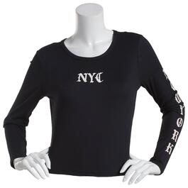 Juniors No Comment NYC Love Ribbed Long Sleeve Tee