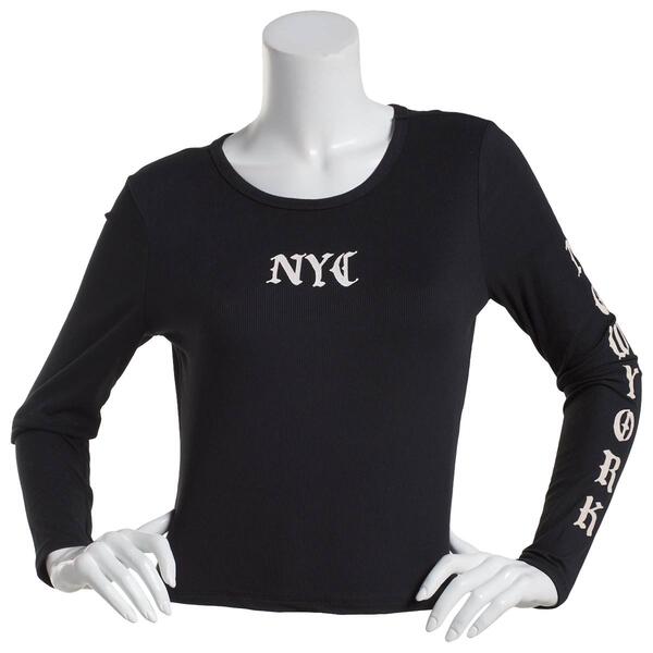 Juniors No Comment NYC Love Ribbed Long Sleeve Tee - image 